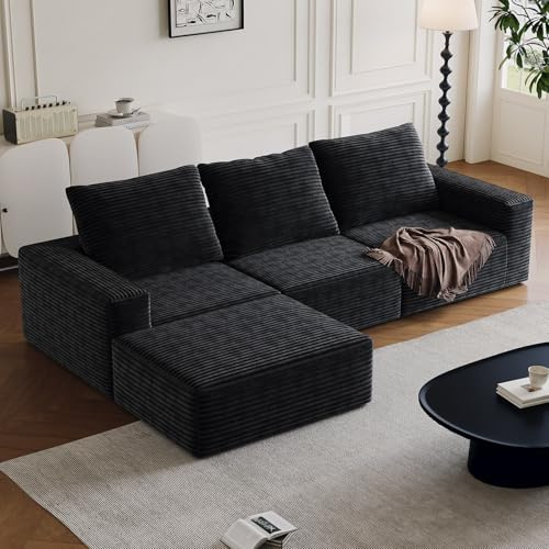 OOFAYJIA Divano ad angolo con funzione sleep modulare, 3 posti, divano letto con 3 cuscini, dimensioni 278 x 92 x 60 cm, colore: nero