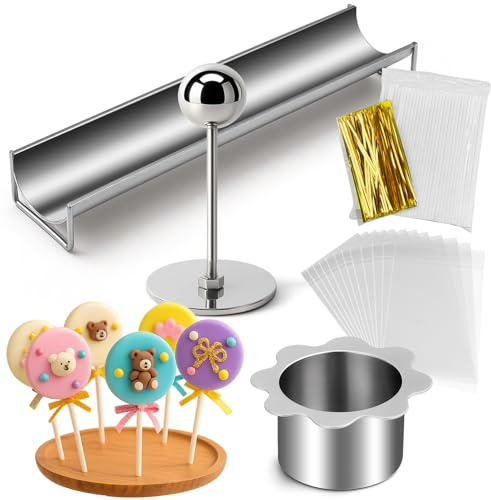 Palksky Cake Pop Mold Kit,Stainless Steel Circle Cake Pop Mold with 9 Inch Tray 100Pcs Cake Pop Sticks and Wrappers, Baking Cakepop Cutter Molds Shapes Set for Home Baking, Birthday Parties