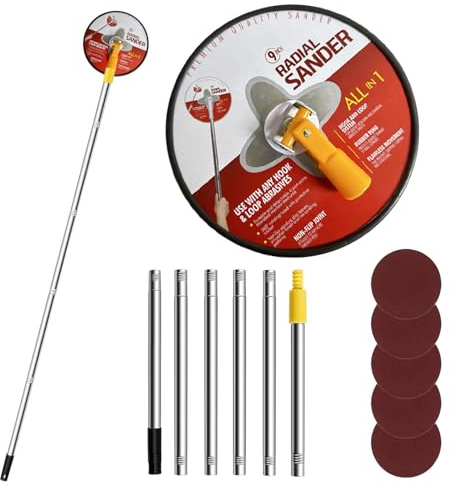 Pole Sander for Walls, Drywall Sander with Extension Pole, 60° Rotation Radial Round Wall Sanders with 5 PCS Sanding Sheets, Poles Sanding Tool for Painted Walls and Ceilings