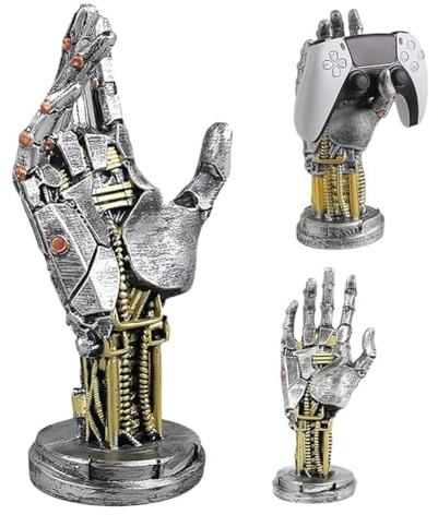 Cyberpunk headset supporto per cuffie controller supporto per braccio robotico gamer decorazione da scrivania in resina accessori da gioco per decorazioni da scrivania per PS5/Xbox argento-oro A
