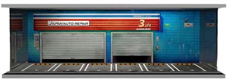 Harilla Garage miniature à l'échelle 1:64 avec boîte de rangement lumineuse LED, fond lumineux et vitrine de collection pour voitures miniatures, Atelier de Réparation Automobile