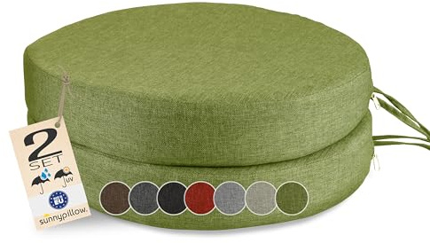 sunnypillow 2er Set Stuhlkissen Rund Ø 40 cm, wasserdicht UV-lichtecht, 7cm dick - Outdoor Polsterauflage mit Bändern - Auflage für Stühle,Bänke - Sitzkissen Stuhlauflage für Haus und Garten - Grün
