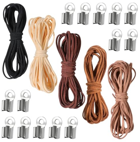 JJUNW 5Rolls Leather Cord, 5M X 2mm Suede Hand Making Jewellery String With Clasp Leather Laces Braiding String Lace for Necklace Bracelet DIY Crafts Dreamcatcher