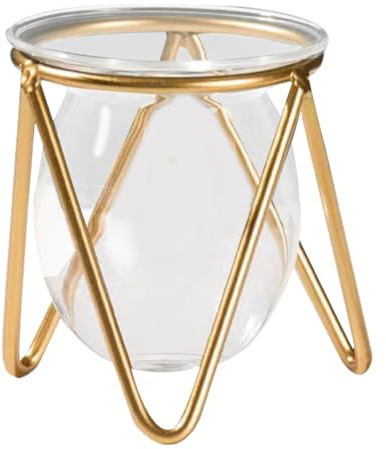 Ipetboom Glass Bulb Planter with Metal Stand, Small Gold Hydroponic Vase for Succulent Propagation, Desktop Glass Vase Holder for Indoor Plant Terrarium and Floral Arrangements