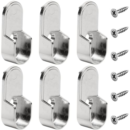 Cossaot 6 Pezzi Supporto Asta Armadios, Supporto Ovale per Tubo Armadio, Asta Appendiabiti per Armadio con 6 Viti, Bastone Appendiabiti per Guardaroba Staffe Dell'asta per Mobili