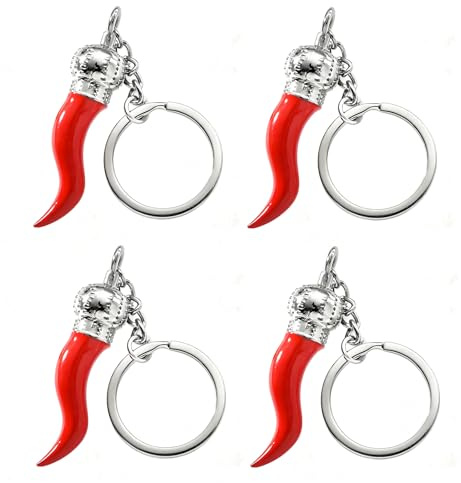 Pack de 4 Llaveros de Guindilla Roja - Llaveros Originales y Divertidos de Chile Picante para Parejas y Amigos - Accesorios para Llaves de Coche, Mochila y Bolso - Regalo Original San Valentín