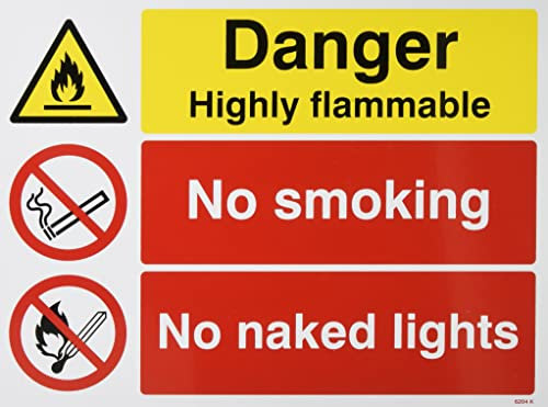 Caledonia Signs 16204K Danger Highly Flammable No Smoking No Naked Lights Sign, Rigid Plastic, 400 mm x 300 mm