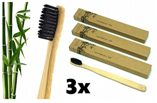 3 paquetes Cepillos de dientes de bambú Cerda suave Tamaño adulto Blanqueamiento dental natural Respetuoso del medio ambiente Construcción de madera biodegradable
