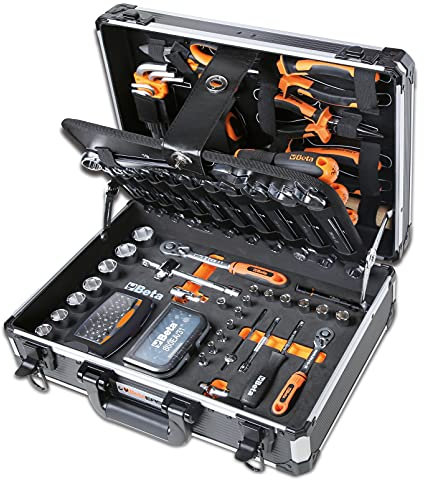 Beta Easy 2054E/I-128 Werkzeugkoffer, Werkzeugset (Inkl. 128-teiliges Werkzeug Sortiment 1/4, ideal für alle Arten von Wartung, Werkzeugbox mit hoher Widerstandsfähigkeit, Made in Italy), Schwarz