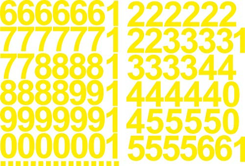 Zahlen Aufkleber 5cm Hoch - in Gelb - 96 KLEBEZAHLEN - Selbstklebende Ziffern und Nummern 0-9 - Ideal für den Außenbereich da Wasser und Wetterfest