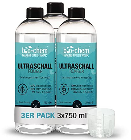 Bio-Chem - Limpiador ultrasónico para joyas 3L + vaso medidor - Solución concentrada para la limpieza profesional de relojes, gafas, plata y oro - Producto compatible con alta presión