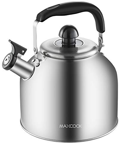 MAXCOOK 4.2 Quart/4L Stainless Steel Whistling Tea Kettle,Brushed Satin, Suitable to Boiling Water & Tea on Induction Stove, Gas Stove Top Teapot