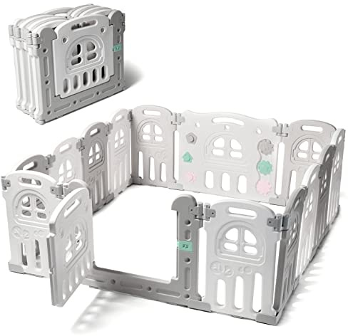 Play22 Foldable Baby Playpen 14 Panel - Kids Safety Activity Play Center - Safety Play Yard Play Pens for Babies - Safety Gates for Indoor and Outdoor Play - Adjustable Shape