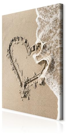 decomonkey Wandbilder Strand Meer 80x120 cm 1 Teilig Leinwandbilder Herz | Strukturleinwand, Holzkeilrahmen, Bild auf Leinwand, Kunstdruck, Wanddeko, Wohnzimmer, Wanddekoration, Sand