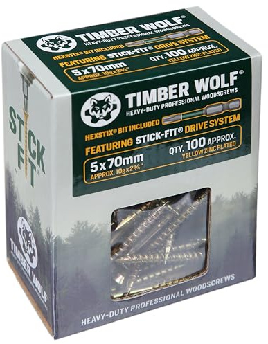Timber Wolf TW50070 Vis à bois – 5,0 x 70 mm – Boîte de 100, zinc et jaune (or)
