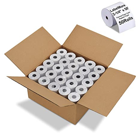 (50 Rolls) LabelMore 2 1/4 X 50' Thermal Paper Rolls, Credit Card Paper Rolls Thermal, Cash Register Roll, Premium Pos Thermal Printer Paper