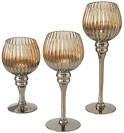 Boltze Windlicht-Set Minou 3 TLG.Glas lackiert Mehrfarbig Hellbraun Deko