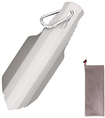 Lixada Camping Schaufeln Blumenkelle Titanium Gartenhandschaufel mit Clip und Aufbewahrungstasche, Länge: 20,5cm, Arbeitsbreite: 7cm, Superleicht 35g, für Gartenarbeit, Camping, Wandern,Rucksackreisen