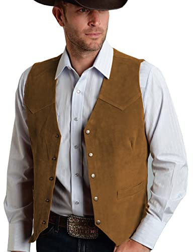 Tuikayoo Gilet in camoscio da uomo Vintage Western Cowboy Gilet Vestibilità normale, marrone, XXL