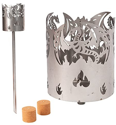 Antorcha de jardín para exterior, diseño de dragón, 2 elementos de combustible, virutas de madera con cera, antorcha sueca, antorcha de pellets, columna de fuego, llama, antorcha de cera, lámpara de