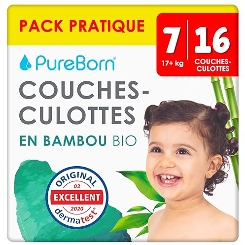 PureBorn 16 Windelhöschen Größe 7 (17+ kg), Ultra-Saugfähig, Hypoallergen, Weich & Sanft für Babys, Dermatologisch Getestet, Auslaufsicher, Umweltfreundlich aus Bambus
