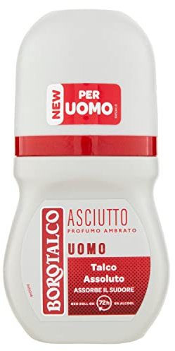 Borotalco, Deodorante Uomo Roll On Asciutto Ambrato, Formula Senza Alcool con Talco Assoluto, Assorbe il Sudore, Profumo Ambrato, 72h di Efficacia - 1 Flacone da 50 ml