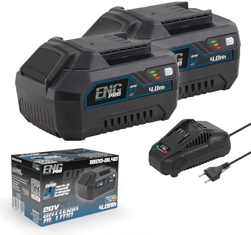 Kit Di 2 Batterie Da 20V 4.0Ah - Linea Professionale a Batteria ONE4ALL - Carica Batteria Per Elettroutensili Trapano Smerigliatrice Utensile Multifunzione - ENG PRO