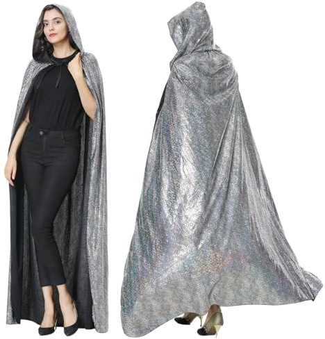 maxToonrain Déguisement disco des années 70 pour homme et femme - Longue cape à paillettes pour Halloween, Noël, Mardi Gras, carnaval, Mama Mia Retro Abba Party (argenté, 160 cm)
