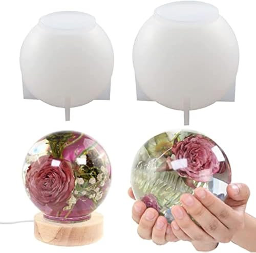 COJJ 2 x große Kugel-Harzformen, 11,9 cm und 10,2 cm Kristallkugel-Silikonharzformen für Blumenkonservierung, nahtlose Kugel-Epoxidharz-Formen für DIY-Harz, Kunst, Kerzen, Seifenherstellung