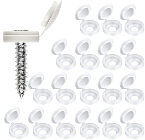 EIHI 60 Stück Abdeckkappen Für Schrauben, Klappschraube Abdeckkappen Aus Kunststoff, Scharnier-Schraubenkappen Für Nummer 6/8 Schrauben,Schraubenabdeckung, Für Möbel, Kleiderschrank, Regal, (Weiß)