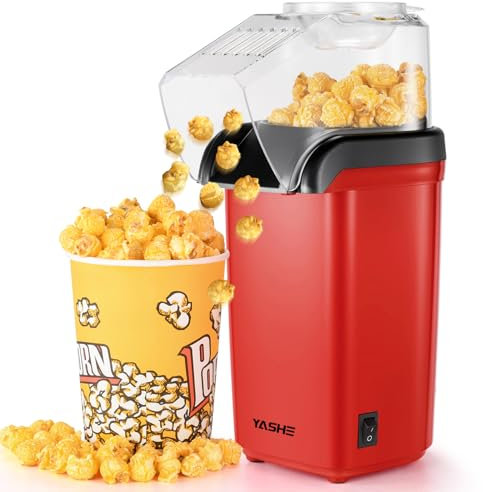 YASHE Palomitero, Máquina de Palomitas de Aire Caliente 1200 W, Palomitera Electrica de Maíz listas en 2 minutos, Saludable y sin Aceite, Rojo