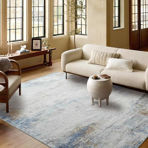 PONY DANCE Kurzflor Teppiche Wohnzimmer Modern 160x230cm Teppich Waschbar | Dünner, aber Weicher und Flauschiger, Waschbar in Waschmaschine, für Schlafzimmer Kinderzimmer Büro, Blaue Meditation