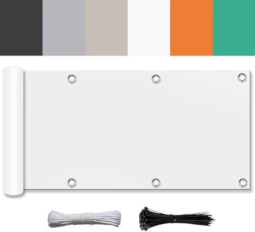 Ufamiluk Windschutz Balkon 200 cm hoch fest meterware Tuch Fuer den Balkon UV-Schutz balkonverkleidung für Zaun Balkon Terrassen Garten Swimming Pool 200x900cm Weiß Weiss