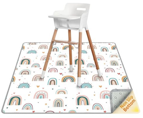 Thick High Chair Splash Mat 51″, 4 Layer Waterproof Splat Mat with Anti Slip Bottom, Baby Mess Mat for Art/Crafts/Painting/Playtime/Picnic Mat, Easy Clean