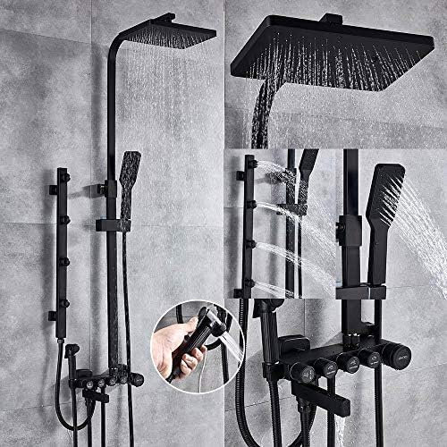 Duscharmatur-Set, 5-Funktions-Schalter, Wandmontage, Regenduschkopf Mit Handbrause, Badewannenauslauf, Bidet-Wasserhahn-Mischer, Chrom-Silber,Matt-schwarz