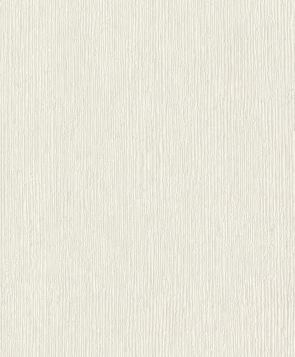 Rasch Tapete 653045 - Helle Vliestapete mit Rillenstruktur in Creme-Weiß, Strukturiert - 10,05m x 0,53m (LxB)