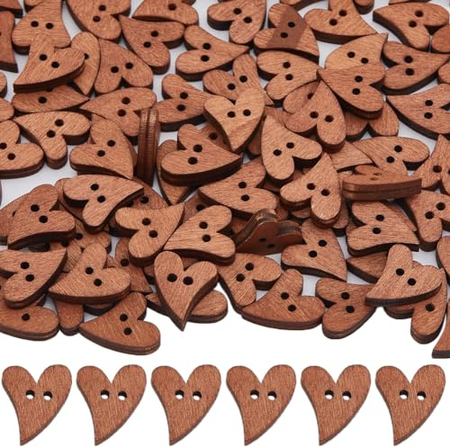 GORGECRAFT 100 Stück Holzknöpfe Im Vintage-Stil Herzform 2 Löcher Nähknopf Klein Mini Backen Bemalt Rustikal Liebesherz Holzknöpfe Für Kleidung Basteln Puppen Ornamentprojekt Sattelbraun 1.9x1.7 cm