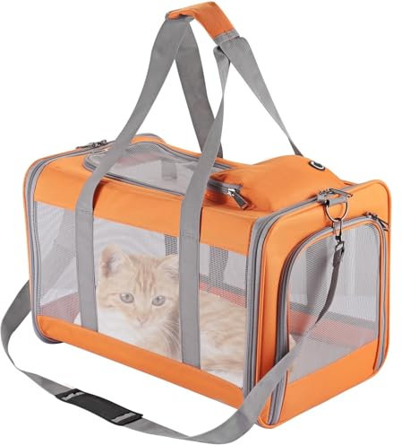 Maxetodo Katzentransportbox Faltbare Transportbox Katze Belüftung An Allen Seiten Flugzeug-genehmigt Reisefreundliche Katzentransporttasche Mit Abnehmbare Stützplatte Für Kleine Hund Orange 44x31x31cm