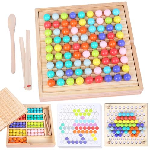 seOSTO Jouets Montessori en Bois, Pinces Perles, Catégories Puzzle Creatif, Jeux Educatif Enfant 3 4 5 Ans, Motricité Fine, Préscolaire Cadeau d'Anniversaire, Maternelle