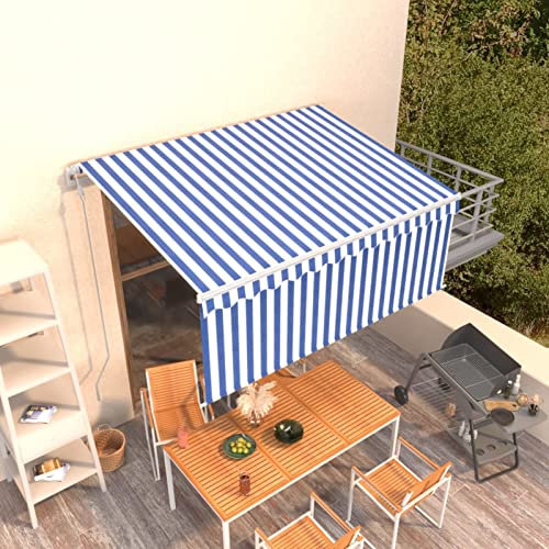Festnight Toldo Motorizado 3 x 2.5 m con Persiana, Toldo Eléctrico y Manual Retráctil,Toldo Articulado Eléctrico con Mando a Distancia, para Terraza, Jardín Azul y Blanco
