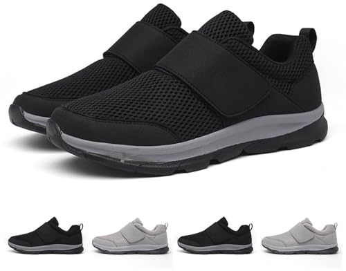 GYCF Scarpe Diabetici,Uomo Larga Extra Scarpe Ortopediche Passeggio,Anziani Ultra Leggero Ortopedica Edema Scarpe da Riabilitazione Sanitaria,Nero,42EU