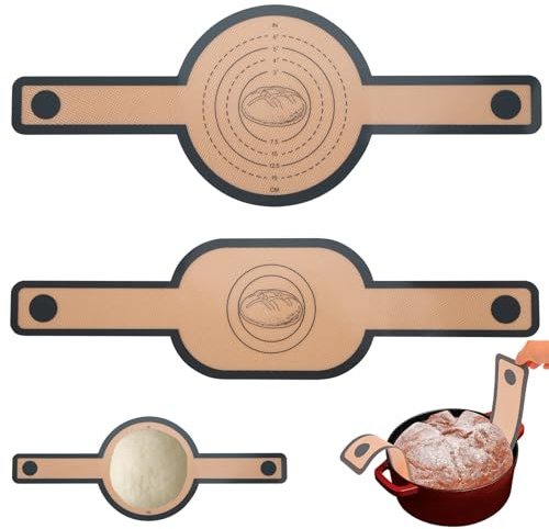 Silikon Backmatte für Dutch Oven Wiederverwendbare Brotbackmatte Brotschlinge Antihaftbeschichtet Silikon Backmatte mit Langen Griffen Oval und Rund Sauerteig Brotbackmatte 2 Stück