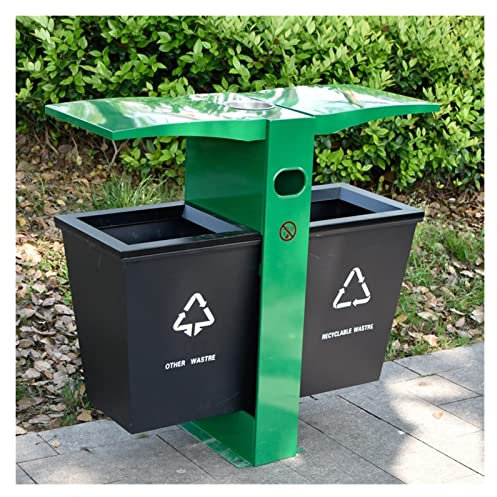 WOTZOV Papelera de Exterior Papelera de Metal Duradera Papelera de clasificación de Doble Barril para Exteriores con cenicero Cubo de Almacenamiento de Basura de clasificación extraíble