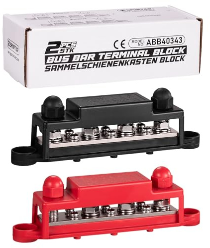 Spurtar Bus Bar Power Distribution Block 250A Heavy Duty Large Size | 4x M8 Terminal Studs 6x #8 M4 Screws 12V 24V 48V Battery Bus Bar for Car Truck RV ATV Boat Trailer - Not for Tight Spaces