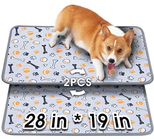 Hompet waschbare Pee-Pads für Hunde, 71×49 cm, 2-Pack-Dicke schwere Absorption wiederverwendbares Pee-Pads verhindern Leckagen ohne Rutsch, Haustiertrainingspads für Welpen-Spielstall