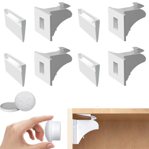 ZEPIQOR Babysicherheit Magnetisches Schrankschloss 4 Schlösser mit 1 Schlüssel, kindersicherung schrank, unsichtbare Kindersicherung für Schrank und Schubladen, ohne Bohren und Schrauben