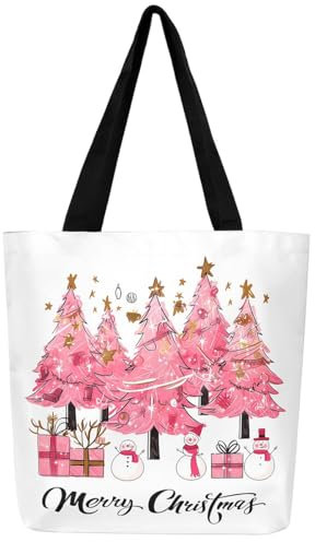 Loussiesd Weihnachten Baum Leinwand Einkaufstasche Erwachsene Frauen Schneemann Stoffbeutel Ultra Urlaub Geschenk Stofftasche Glitter Sterne Druck Einkaufsbeutel Weihnachten Ornamente