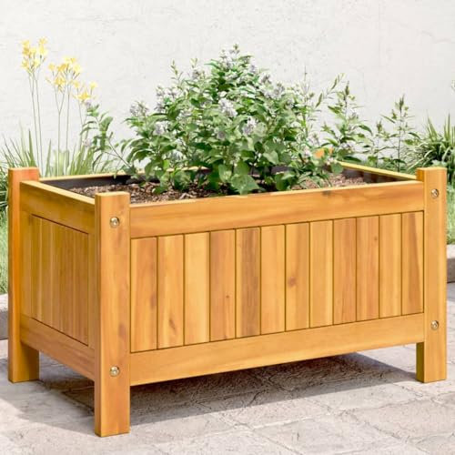 IKAYAA Jardinera Alto Madera Maciza de Acacia, Macetero Grande Exterior, Maceta Alta Exterior y Terraza, Maceta Grande, Jardinera Alta 54 x 31 x 30 cm