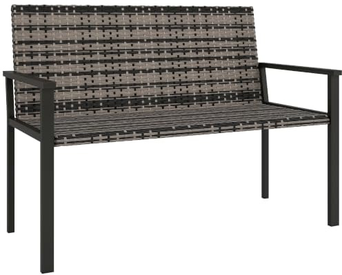 Outsunny 2 Seater Rattan Garden Bench & Quick-Drying Padding, Mixed Grey | Outdoor Bench, Wicker Garden Loveseat, Armrests, Steel Frame, Patio, Park