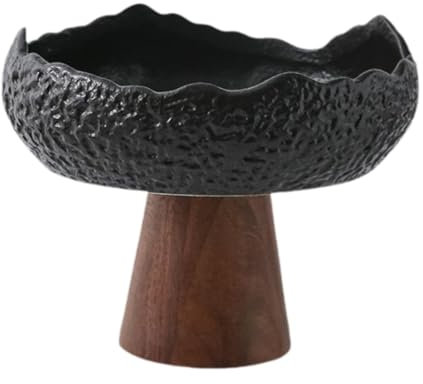 MERIGLARE Japanese Ceramic Plate with Wooden Base for Salads And Snacks, Black